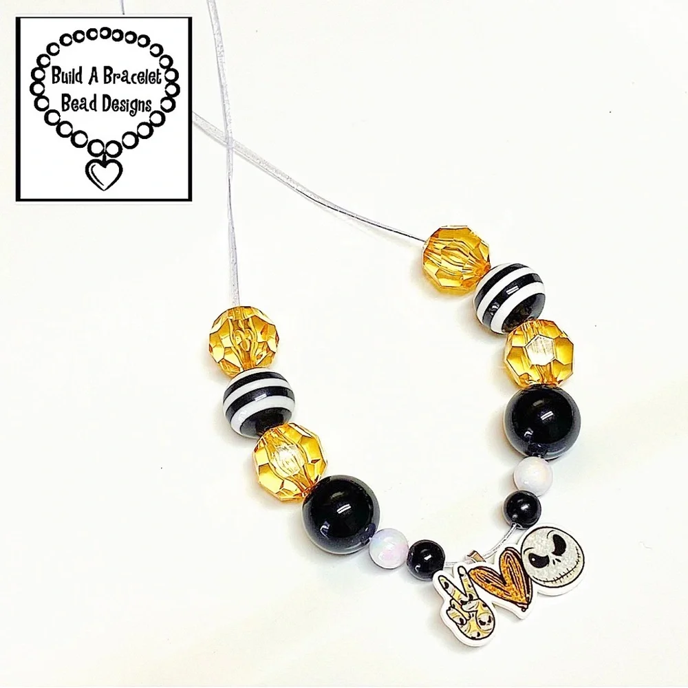 Handmade Peace Love Jack Skellington Nightmare Before Christmas Necklace